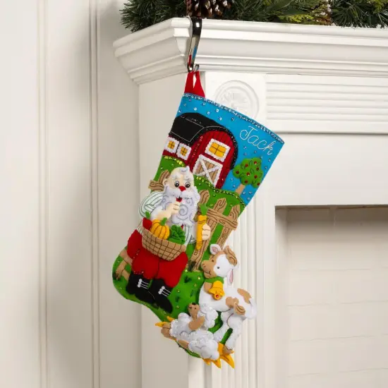 Bucilla Felt Stocking Applique Kit 18" Long-Harvest Time Santa {4}