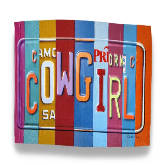 License Plate Cowgirl Throw Rug by Kate Ward Thacker 37 X 22 In. {1}