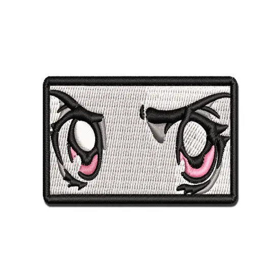 Angry Suspicious Anime Manga Eyes Pink Multi-Color Embroidered Iron-On or Hook & Loop Patch Applique {1}