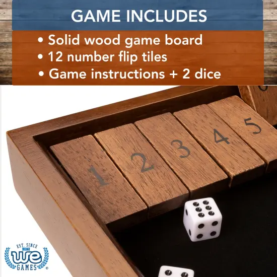 WE Games 12 Number Shut the Box Board Game, Walnut Stained Wood, 13.5 in. {4}