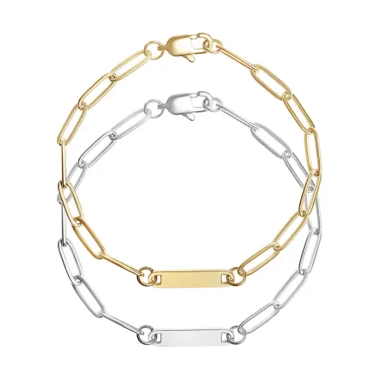 Stainless Steel Engravable Paperclip Bar Bracelet Gold {1}