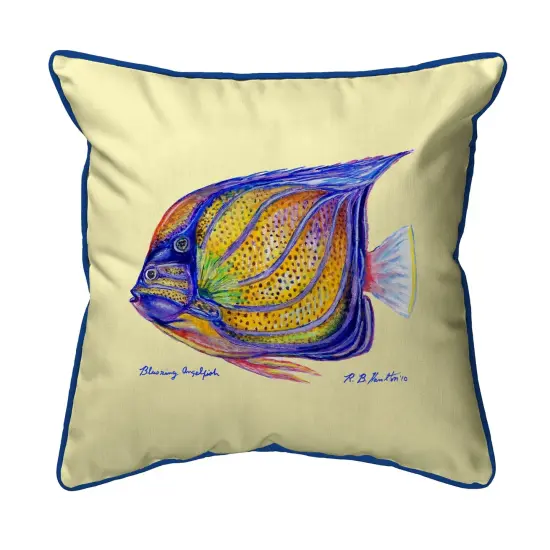 Betsy Drake Blue Ring Angelfish Extra Large 22 X 22 Indoor/Outdoor Yellow Pillow {1}