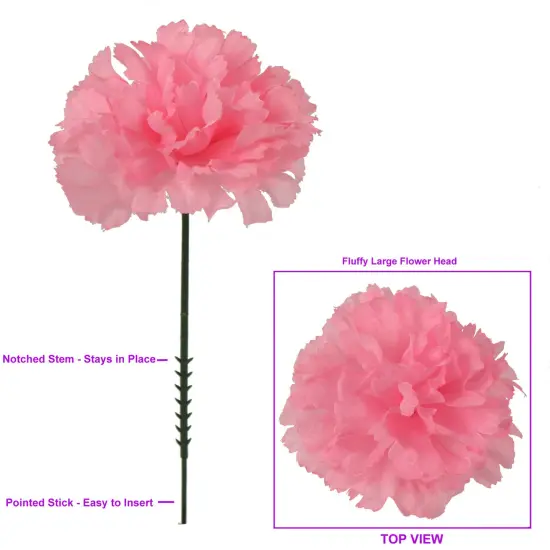 100-Pack: Gender Reveal Silk Carnation Picks, 5" Stems, 3.5" Wide, Floral Home by Artificial Flowers Pink {2}