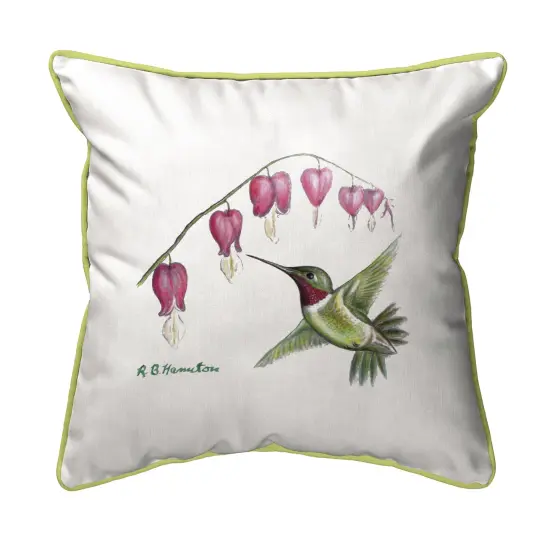 Betsy Drake Hummingbird Large Indoor/Outdoor Pillow 18x18 Multicolor {1}