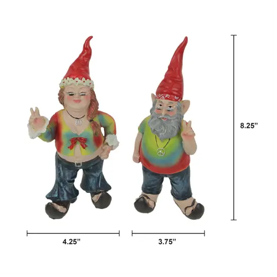 Gnancy and Gnarley Pair of Hippie Garden Gnome Statues 8.25 Inches High {3}