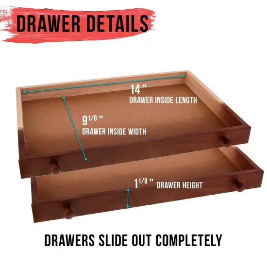 Walnut 2-Drawer Adjustable Wooden Storage Box with Fold Up Solid Drawing Easel {4}