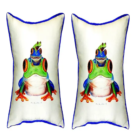 Pair of Betsy Drake Stacked Frogs Small Pillows 12 Inch X 12 Inch {1}