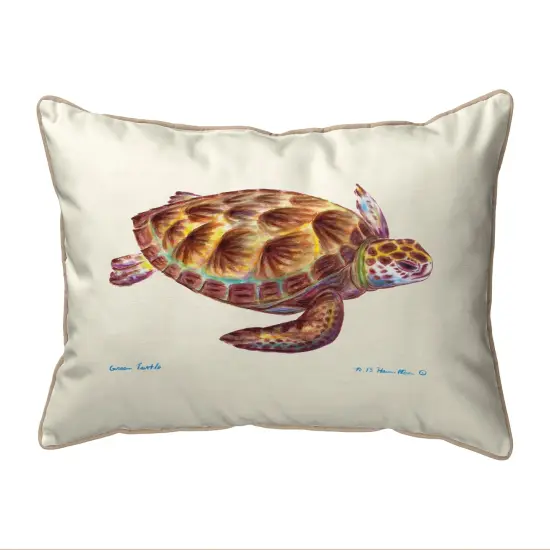 Betsy Drake Green Sea Turtle Extra Large 20 X 24 Indoor / Outdoor White Pillow {1}
