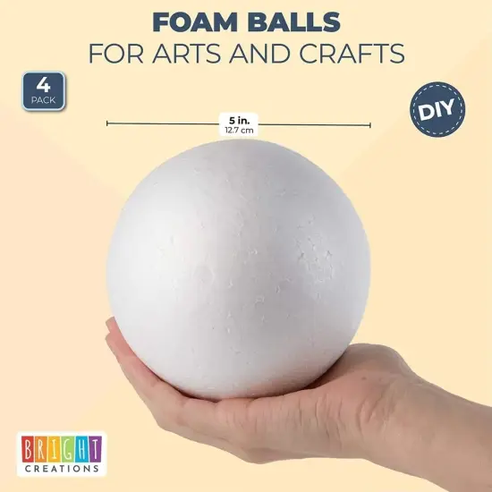 5 Inch Foam Balls for Crafts - 4 Pack Solid Spheres for Ornaments, DIY Projects {2}