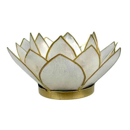 White Capiz Shell Lotus Flower Small Tealight Candle Holder {3}