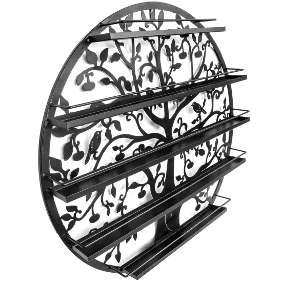 Sorbus Wall Mounted 5-Tier Nail Polish Rack Holder - Tree Silhouette Round Metal Salon Wall Art Display Black {3}