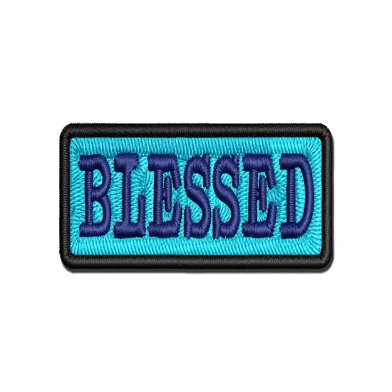 Blessed Text Multi-Color Embroidered Iron-On or Hook & Loop Patch Applique {1}