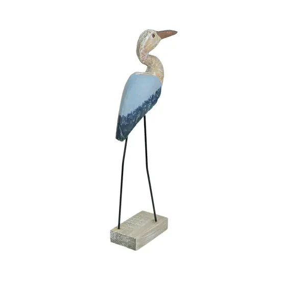 16 Inch Hand Carved Wood Blue Heron Bird Statue Home Coastal Decor Sculpture Art {4}