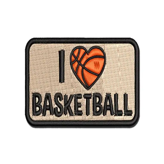 I Love Basketball Heart Shaped Ball Sports Multi-Color Embroidered Iron-On or Hook & Loop Patch Applique {1}