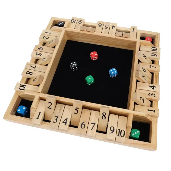Pacific Shore Games 4 Player Shut the Box Dice Board Game with Natural Wood - 12 in. {1}
