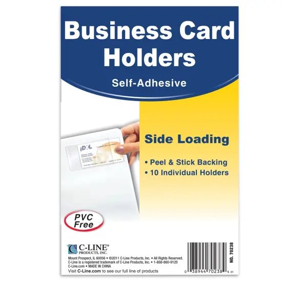 Self-Adhesive Business Card Holder, Side Load, 2" x 3-1/2", 10 Per Pack, 5 Packs {6}