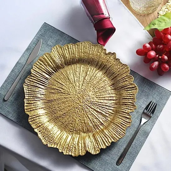 24 GOLD 13" Round Textured Charger Plates Wedding Party Dinner {1}
