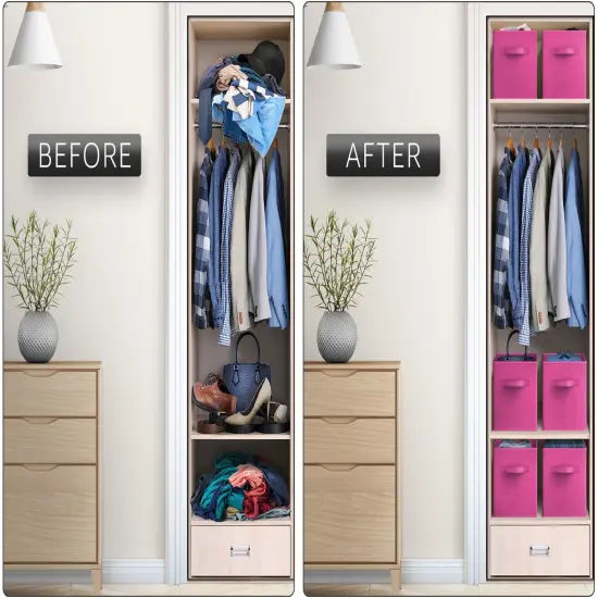 Sorbus 8 Pack 11 Inch Foldable Storage Cubes with Handles- for Organizing Home, Shelves, Nursery, Playroom, Closet and More Pink {6}