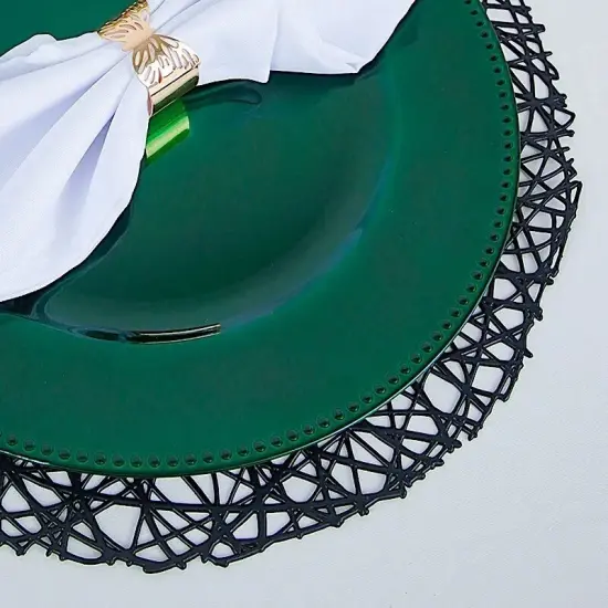 6 pcs 13" HUNTER GREEN BEADED Round CHARGER PLATES {2}