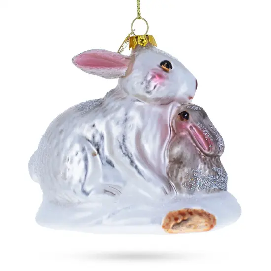 Mother and Baby Bunnies Glass Christmas Ornament {4}