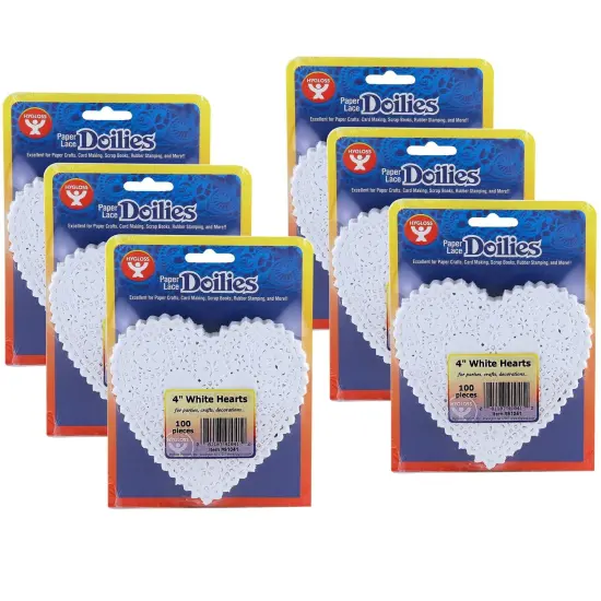 Heart Doilies, White, 4", 100 Per Pack, 6 Packs {1}