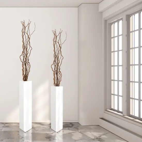 Large Tall Rectangular Wooden Modern Floor Vase - Sleek Contemporary Decor Accent for Living Room, Bedroom, Hallway and Entryway - Handcrafted Decorative Display Piece with Elegant Design Set of 2 White {11}
