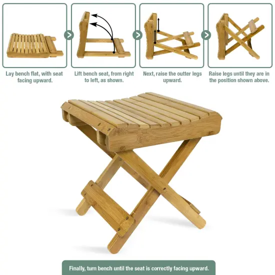 Sorbus Bamboo Folding Step Stool Bench - Great for Bathroom, Spa, Sauna, Collapsable Wooden Seat, Fully Assembled {5}