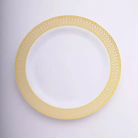 BEIGE GOLD 10 Round 10" Plastic Dinner PLATES Spiral Rim {1}