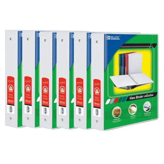 3-Ring View Binder with 2 Pockets, 1.5", White, Pack of 6 {1}