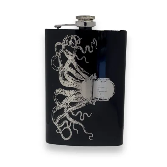 8oz BLACK Steampunk Octopus Flask {1}