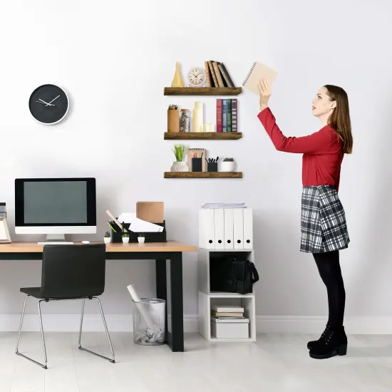 3 Pack 16 Inch Sorbus Coastal Rectangle Floating Shelves - for Home Decor to Display Trophies, Books, Frames, and more Brown {5}