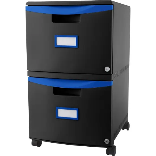 2 Drawer Mobile File Cabinet with Lock, Black & Blue {1}