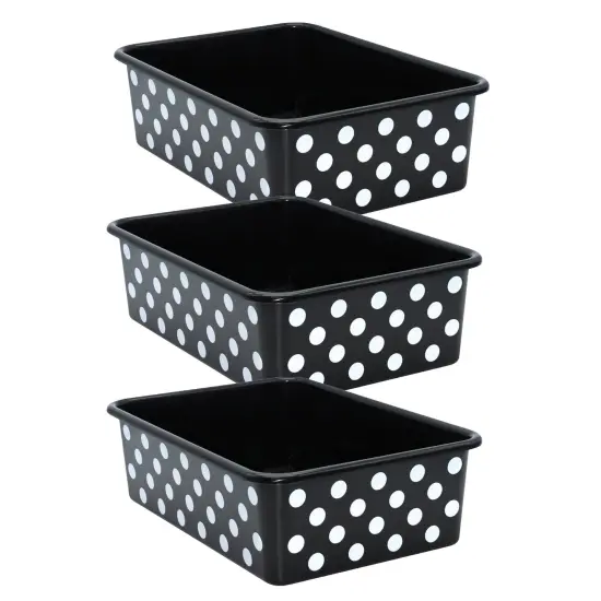 White Polka Dots on Black Large Plastic Storage Bin, Pack of 3 {1}