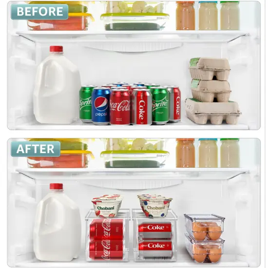 Sorbus Soda Can Organizer for Refrigerator & Egg Holder for Fridge Set - 2 Stackable Can Holder Dispenser Holds 12 Cans Each & 2 Egg Holders with Lid holds 14 eggs for Fridge, Pantry, Freezer, BPA-Free {2}