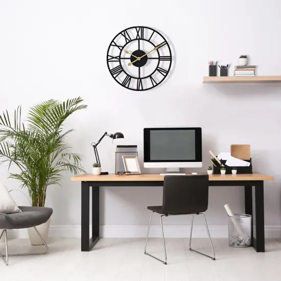 Sorbus 16" Oversized Black Metal Decorative Analog Round Wall Clock - Beautifully decorate any wall space in the household Silver {12}