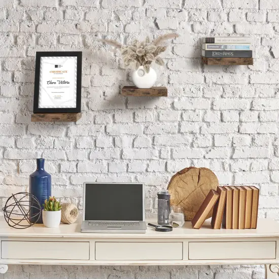 Set of 3 (9") Sorbus Square Floating Shelves with Invisible Mounting Brackets for Living Room Decor, Bedroom, Bathroom Decor, Home & Kitchen Mahogany {2}