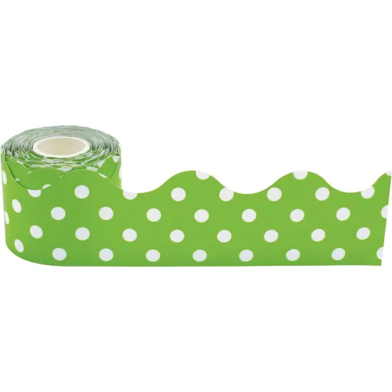 Lime Polka Dots Scalloped Rolled Border Trim, 50 Feet Per Roll, Pack of 3 {3}