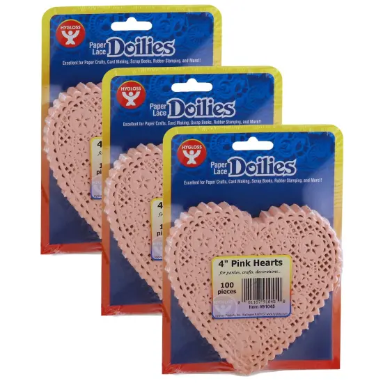 Heart Doilies, Pink, 4", 100 Per Pack, 3 Packs {1}