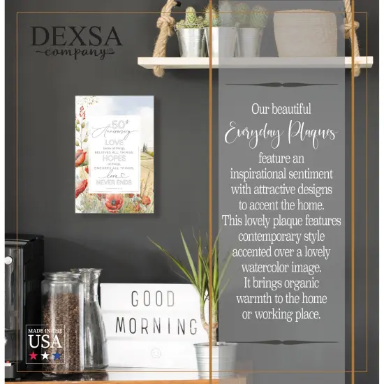 5oth Anniversary Wood Plaque with Easel and Hook Wall Tabletop Art - 6 inches x 9 inches {2}