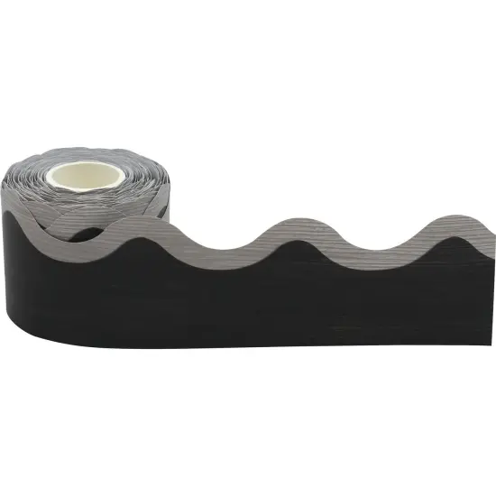 Modern Farmhouse Black with Gray Scalloped Rolled Border Trim, 50 Feet Per Roll, Pack of 3 {2}