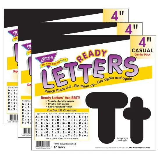 Black 4-Inch Casual Uppercase/Lowercase Combo Pack Ready Letters&reg;, 182 Per Pack, 3 Packs {1}