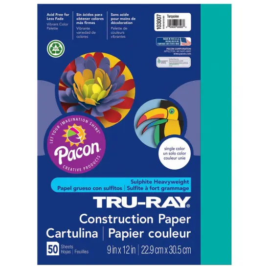 Construction Paper, Turquoise, 9" x 12", 50 Sheets Per Pack, 5 Packs {2}