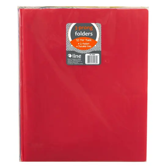 Two-Pocket Heavyweight Poly Portfolio Folder with Prongs, Assorted Primary Colors, 10 Per Pack, 2 Packs {3}
