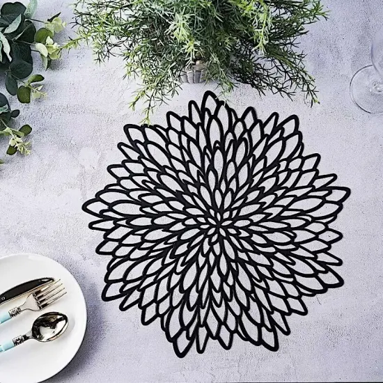 6 BLACK 15" wide Dahlia Flower Round Vinyl Placemats {2}