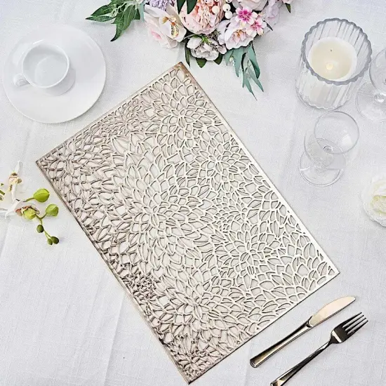 6 GOLD 18" Floral Design Rectangle Vinyl Placemats {1}