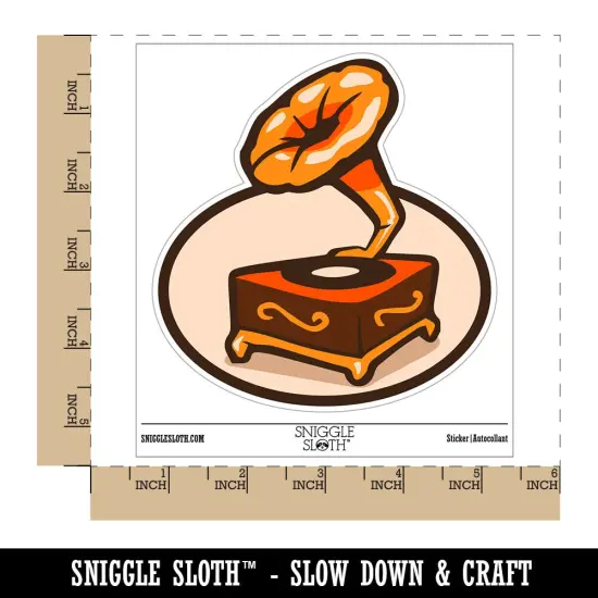 Gramophone Antique Record Player Waterproof Vinyl Phone Tablet Laptop Water Bottle Sticker Set - 5 Pack {1}