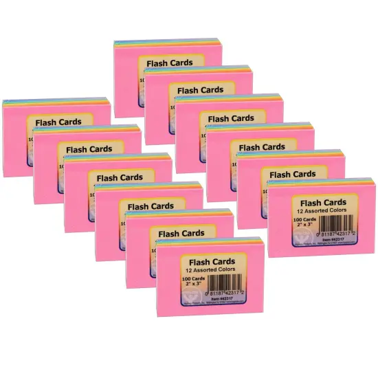 Bright Flash Cards, 2" x 3", 100 Per Pack, 12 Packs {1}