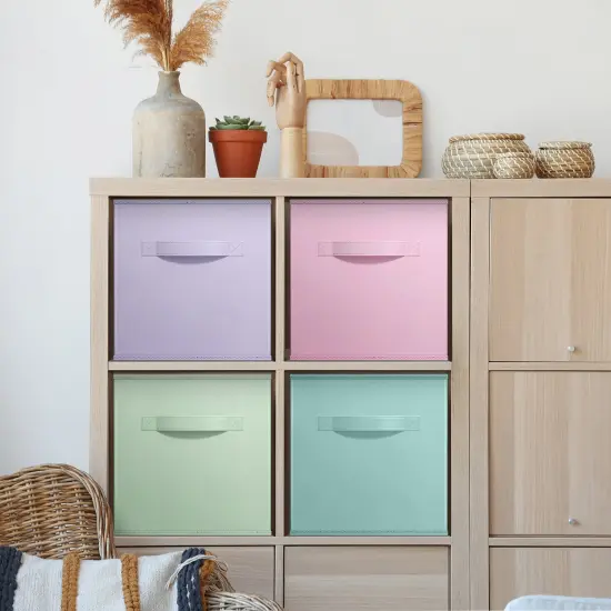 Sorbus 11 Inch 4 Pack Foldable Fabric Storage Cube Bins with Handles - for Organizing Pantry, Closet, Nursery, Playroom, and More Pastel 2 {5}