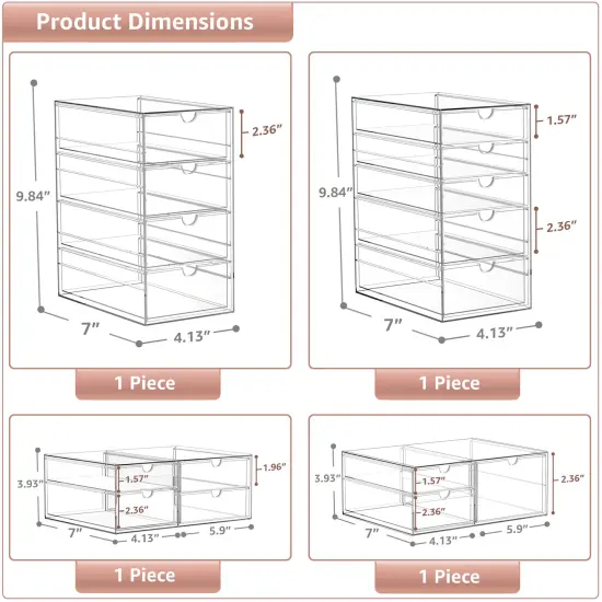 Sorbus 16 Drawers Acrylic Organizer for Makeup, Organization and Storage, Art Supplies, Jewelry, Stationary - 4 Pcs Clear Stackable Storage Drawers {2}