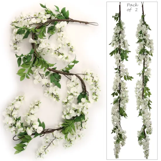5ft White Wisteria Garland - Realistic Silk Flowers & Foliage, Perfect for Wedding Arches, Home Decor, Parties & Event Backdrops, Indoor/Outdoor Use, Floral Home by Artificial Flowers {2}